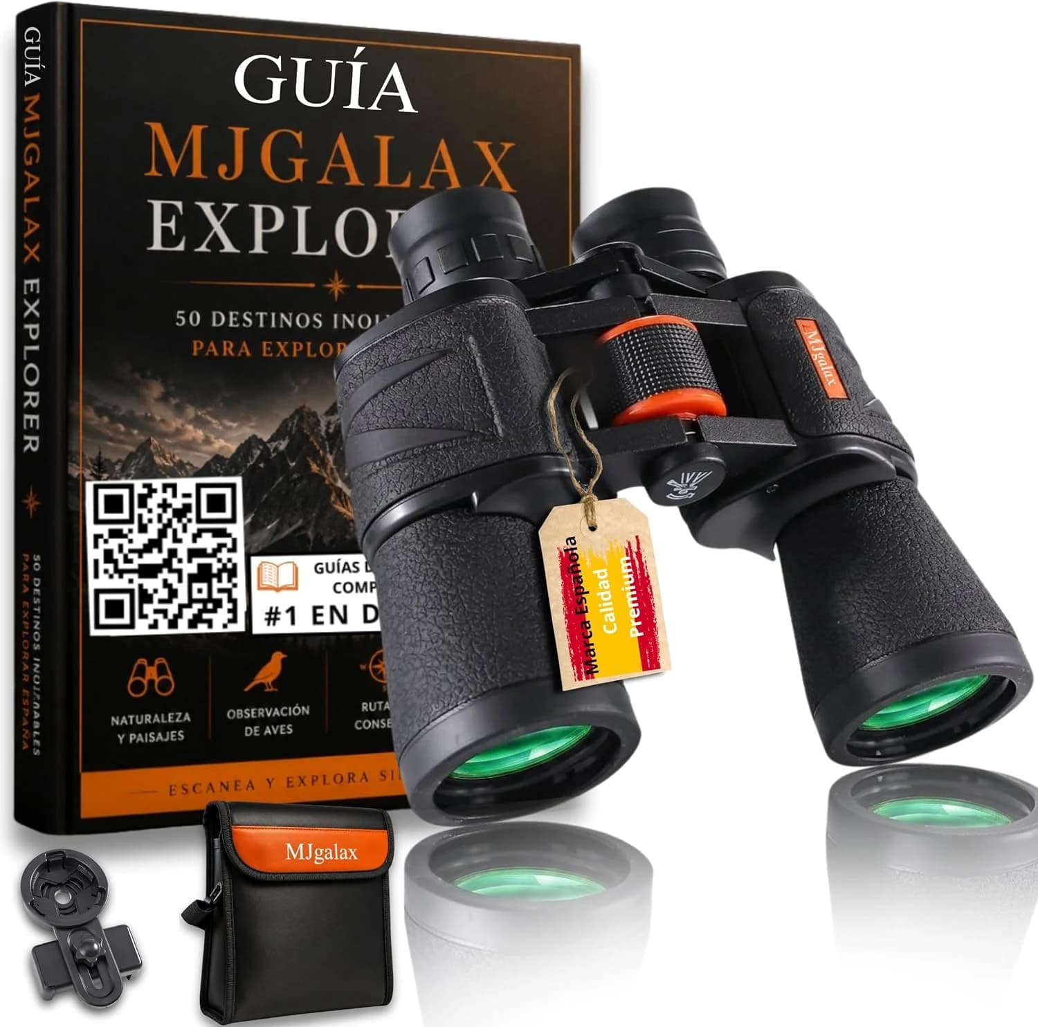 Prismaticos Profesionales Largo Alcance, Binoculares Potentes 10x50 - Prismas BAK-4 y Lentes FMC, Incluye Guía de Paisajes, Aves y Animales Silvestres de España y Adaptador para Smartphone.