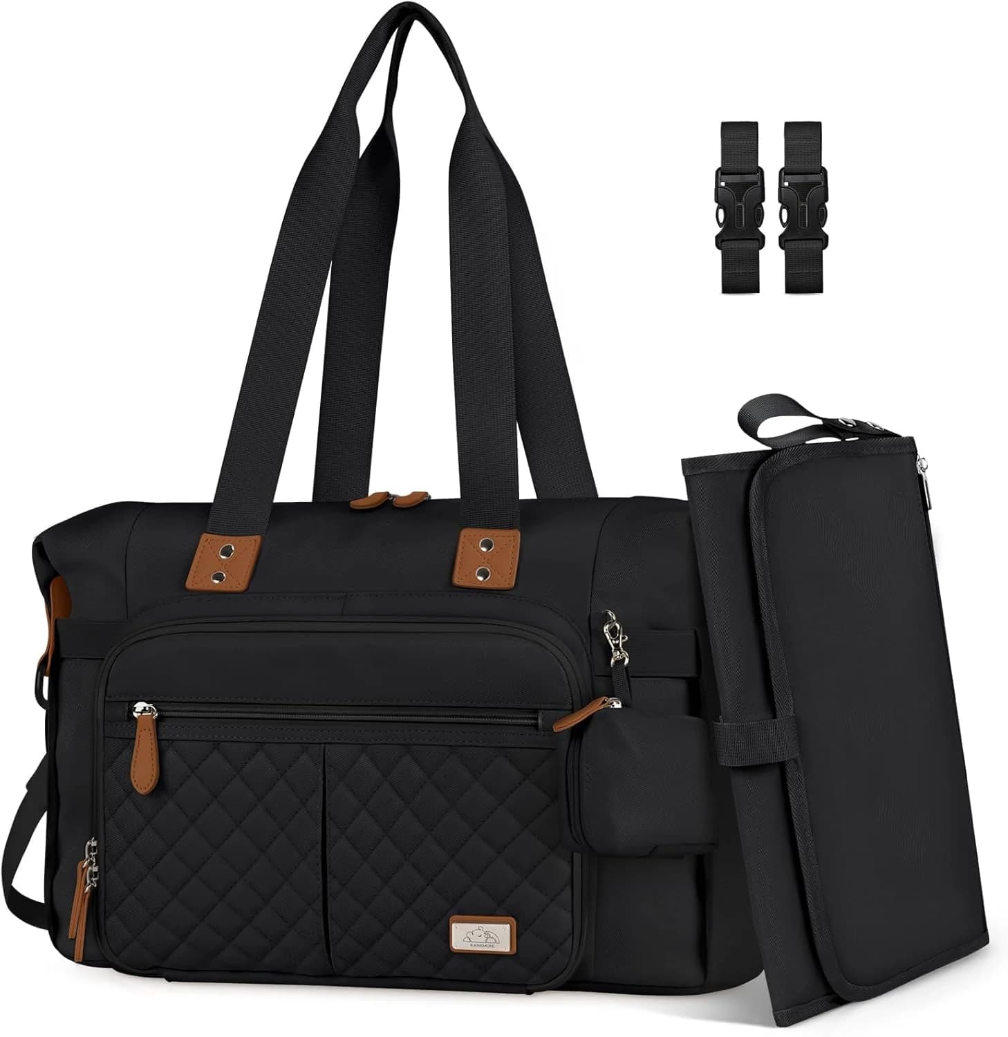 RAINSMORE Bolsa Cambiadora de Pañales para Bebé Impermeable Bolso Carro Bebe para Mamá y Papá con Soporte para Chupete y Cambiador Portátil