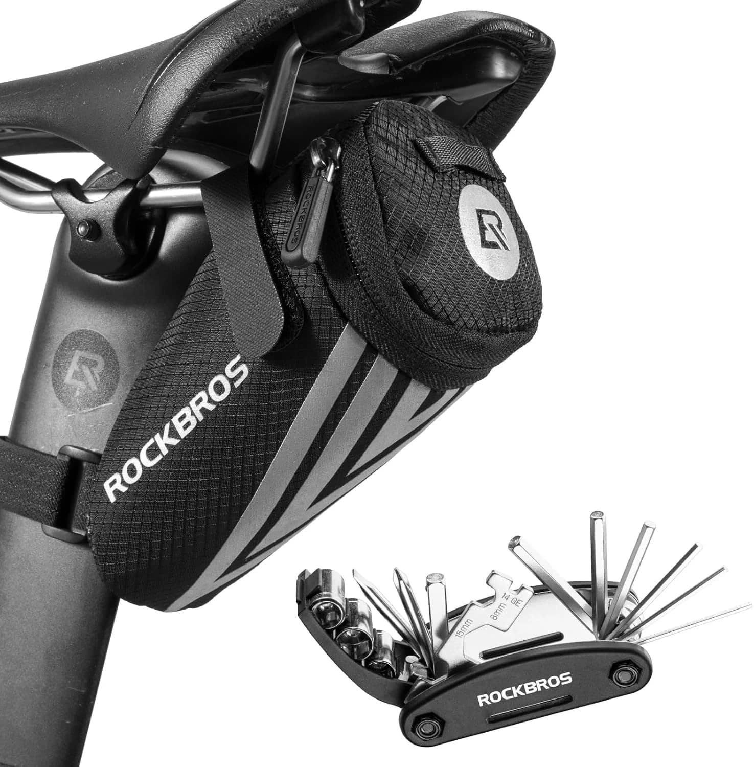 ROCKBROS Bolsa Sillín + 16 en 1 Multiherramienta para Bicicleta