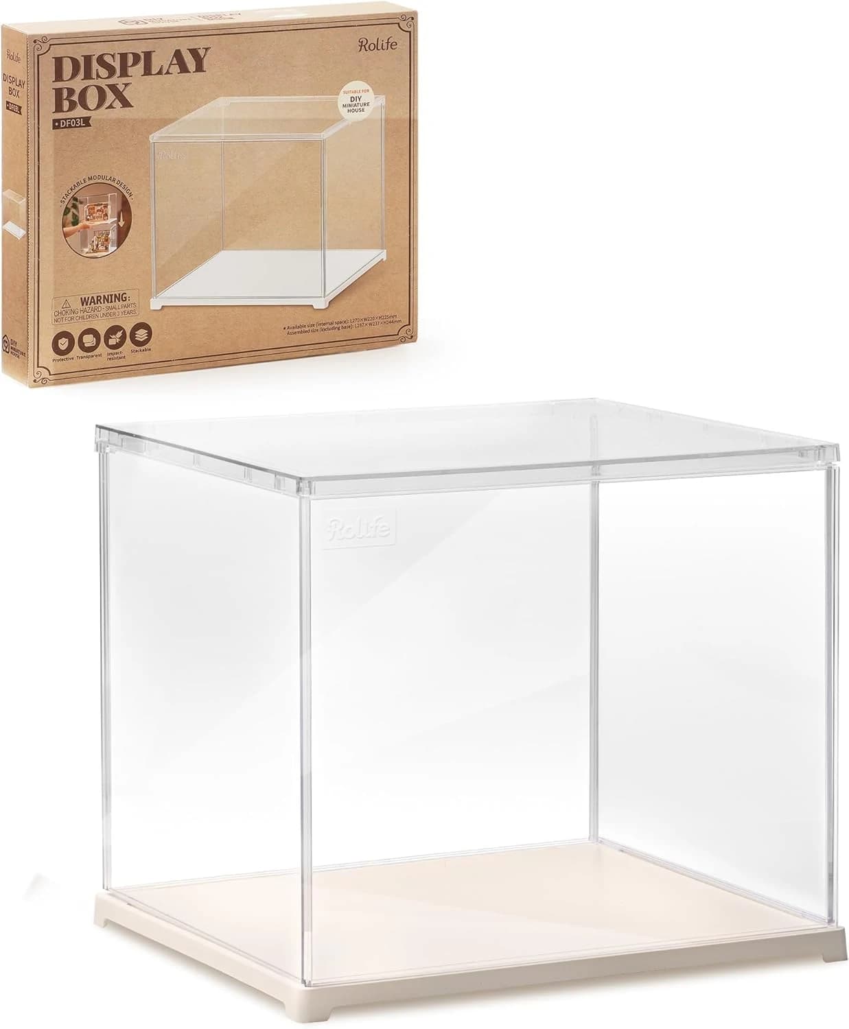 Rolife Vitrina de Acrílico DF03L - Vitrina Antipolvo con Puerta, Espacio Utilizable Interno 10,63 × 8,63 × 8,86 Pulgadas, Apta para Casas en Miniatura, Blind Boxes, Pop Figuras & Coleccionables