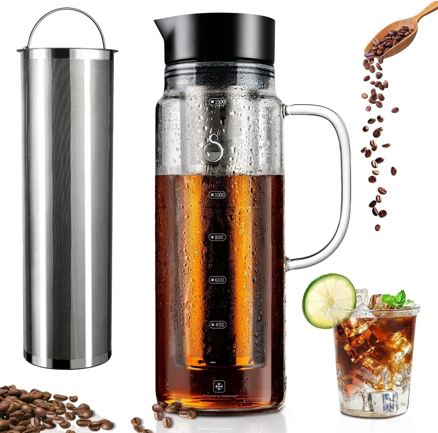 SAMBANGAN Cold Brew Coffee Maker Cafetera Fria Iced Prepara café Frio o té Coffee Pot Bottle (1500ml)