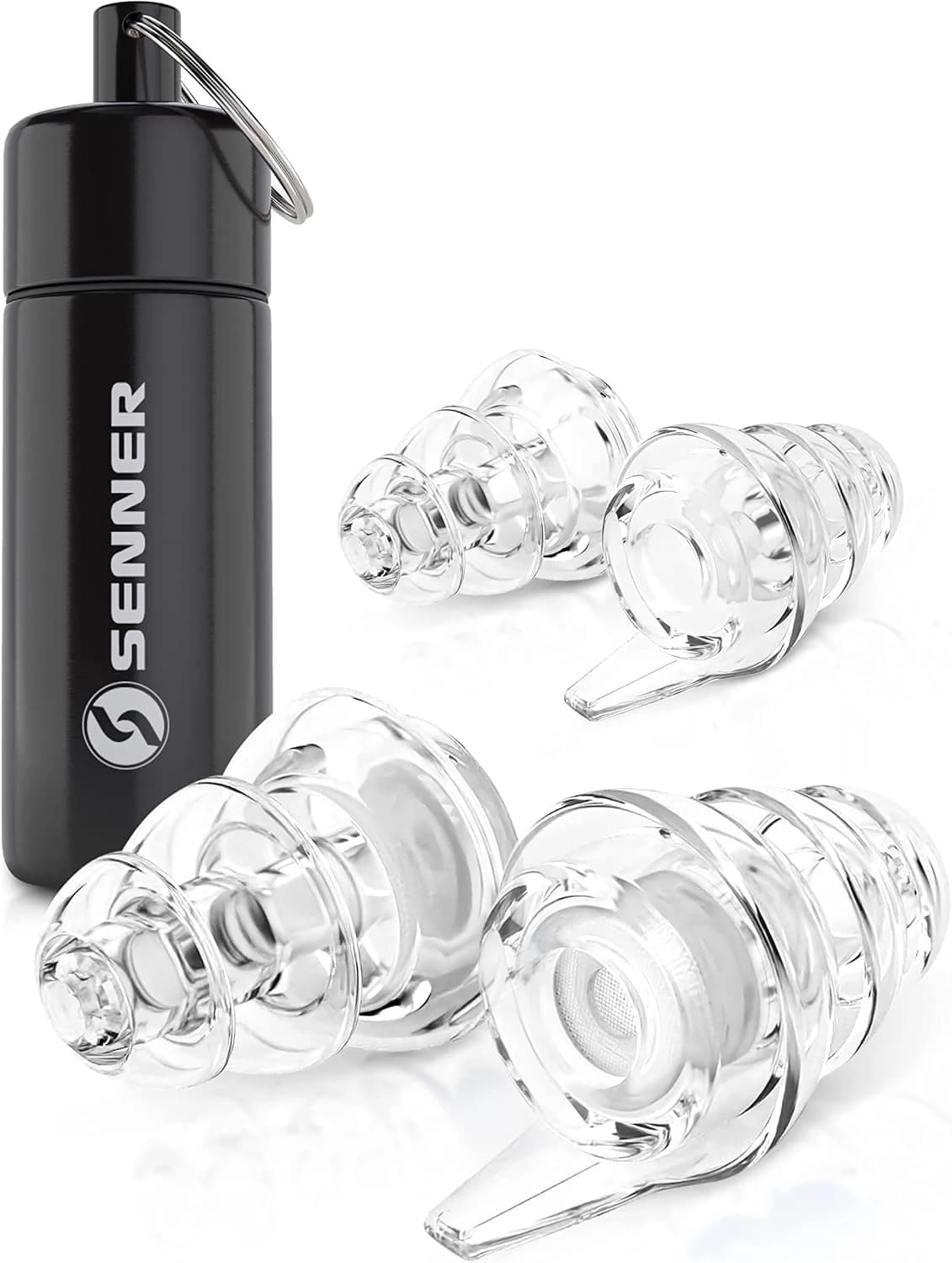 Senner ® MusicPro | Tapones auditivos para festivales, conciertos y discotecas - Tapones para música y músicos, reutilizables, transparentes, con estuche de aluminio