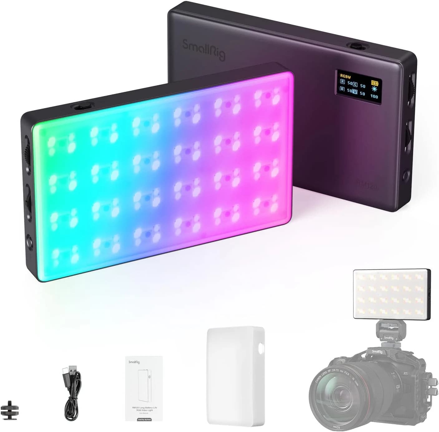 SMALLRIG RM120 RGB Luz de Video, Portátil Luz de Vídeo LED 2500-8500K CRI TLCI 98+, Panel Luz de la Cámara Batería de 180 Minutos de 5000 mAh, para TikTok, Creador de Contenido, Fotógrafo - 3808