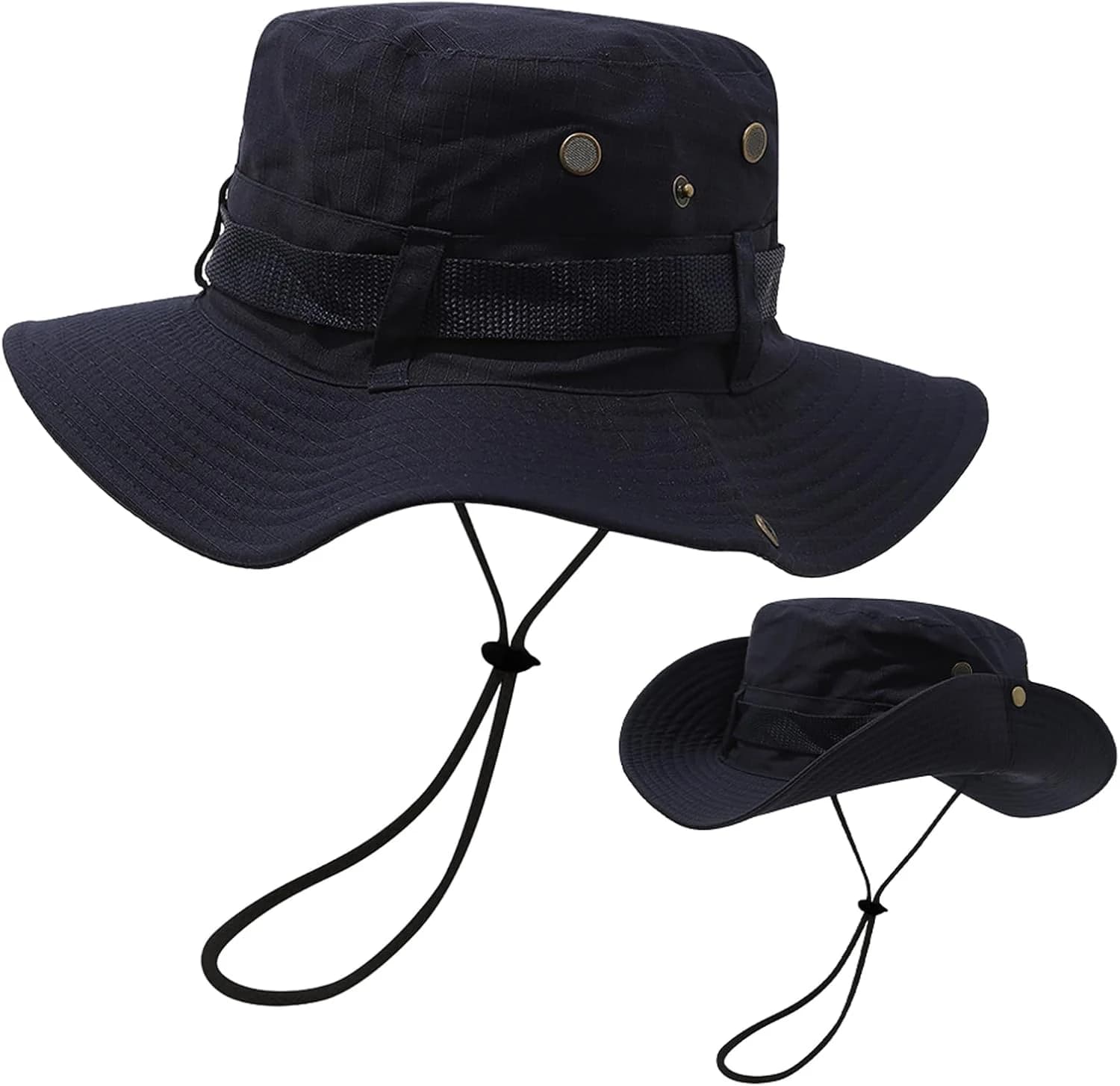 Sombrero Pescador,Gorro Pescador Hombre,Sombrero Hombre Verano ala Ancha,Bucket Hat Mujer,con Cuerda Fija, | Protección Solar | Impermeable, para Playa, MontañIsmo, Senderismo(Azul Marino)