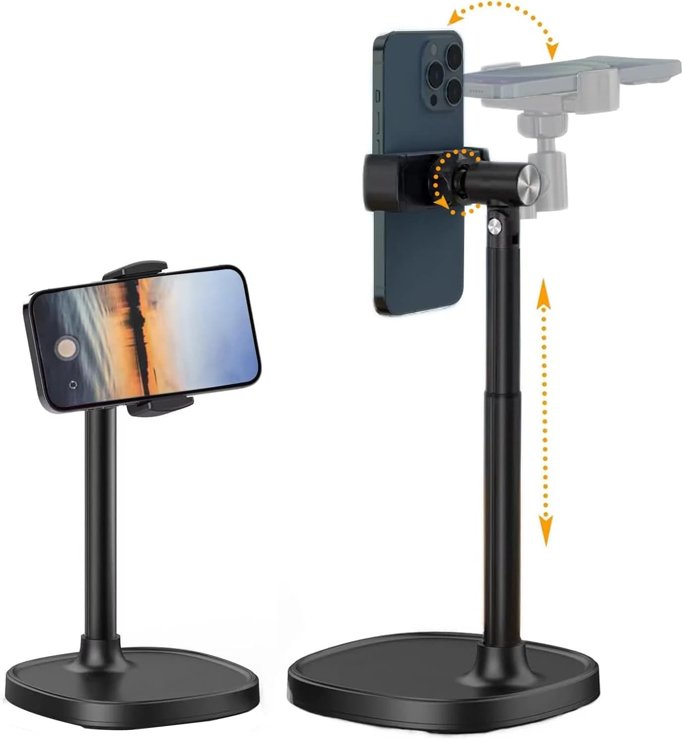 Soporte para movil,Soporte movil Mesa,Teléfono,360°Multiángulo Ajustable de Escritorio,para de fotografía Plana transmisión en Vivo o Vivo Grabar vídeos de Video (Negro)