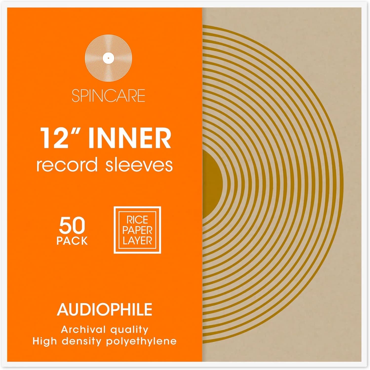SPINCARE 50x 12 Pulgadas Blanco Audiophile Fundas Interiores para Vinilo