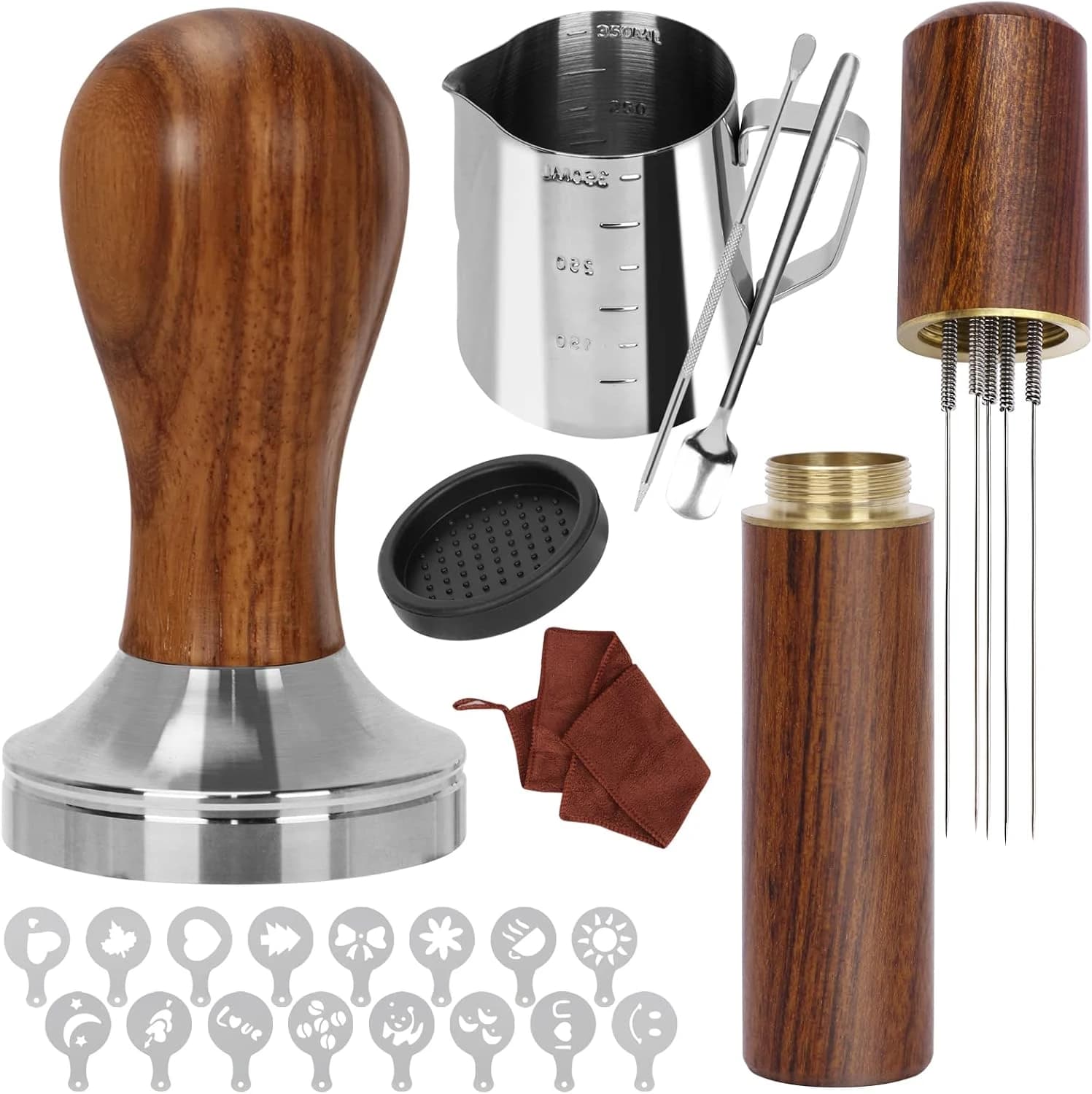 Y-Step Juego de 23 manipuladores de café, kit de accesorios de espresso, kit de barista, con manipulador de espresso de 51 mm, jarra de espuma, alfombrilla de manipulación, bolígrafo de arte con leche