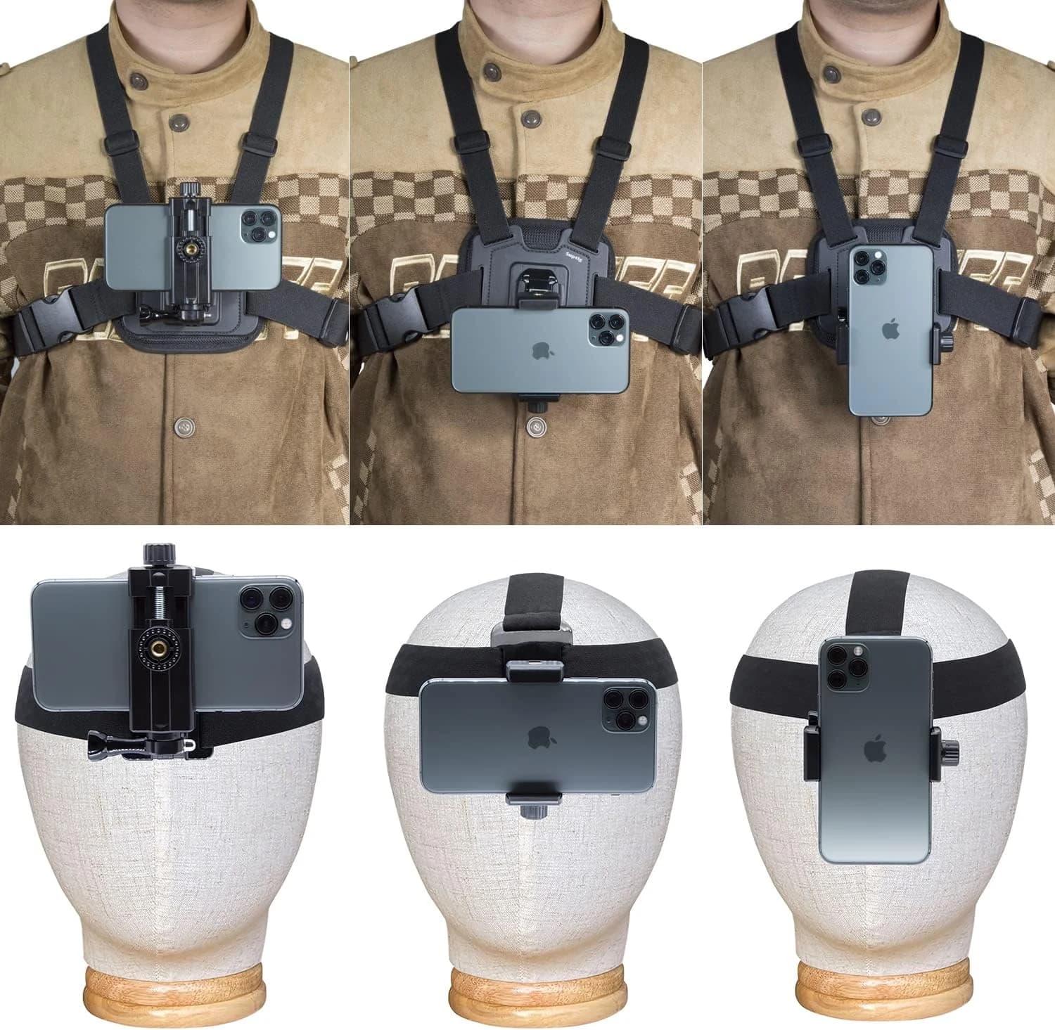 Suptig Kit de Soporte para Correa de Pecho para teléfono POV/VLOG, Clip de teléfono Celular para iPhone, Samsung, GoPro Hero 13, Hero 12, 11, 10, 9, 8, 7, 6, 5, 4, 3, 2, 1, AKASO, dji Osmo Action CAM