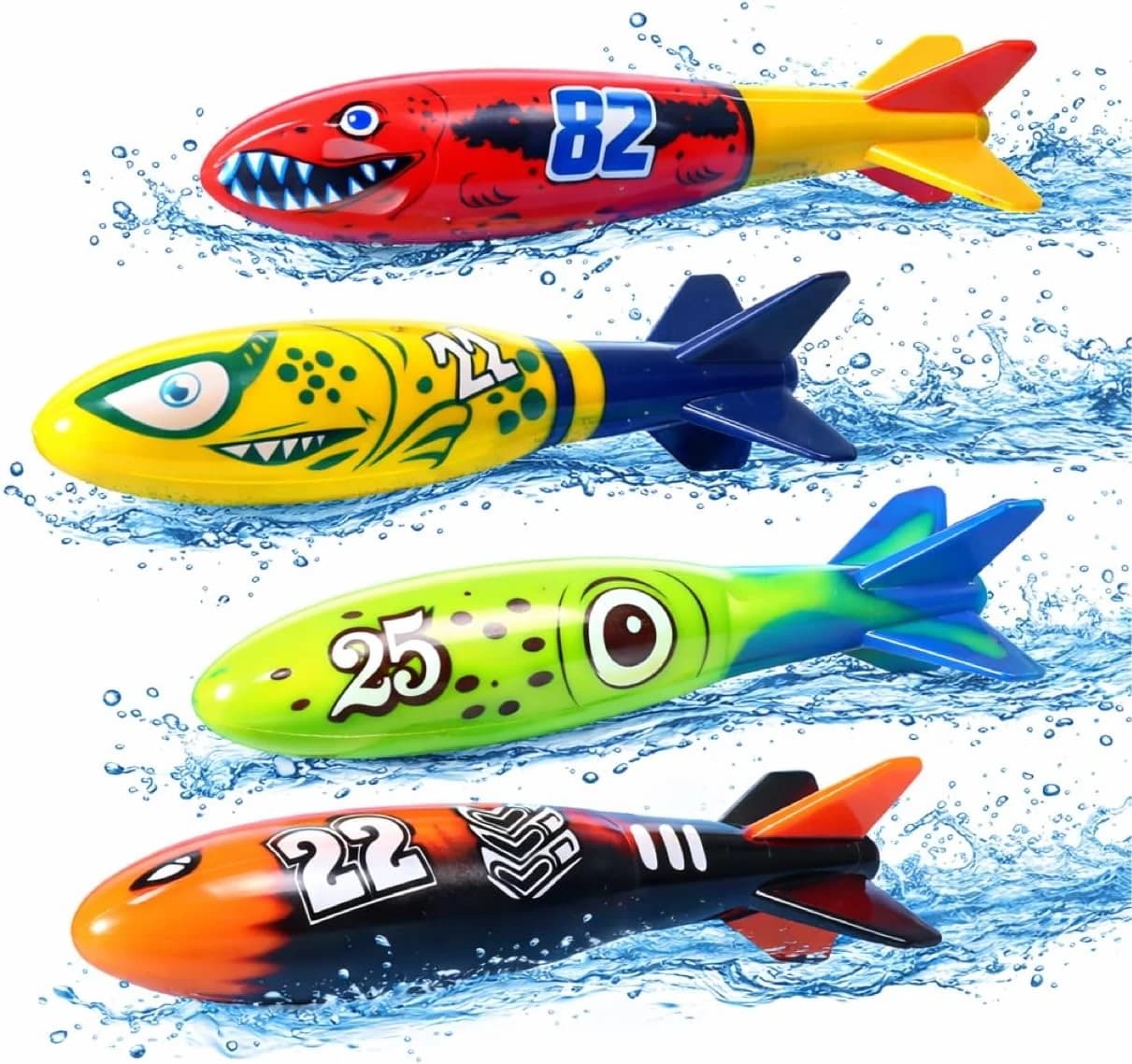 TK Gruppe Timo Klingler 4 torpedos para niños y adultos, piscina y piscina, juguetes acuáticos para juguetes de buceo para bucear, anillos de buceo y varillas de buceo (4 torpedos)