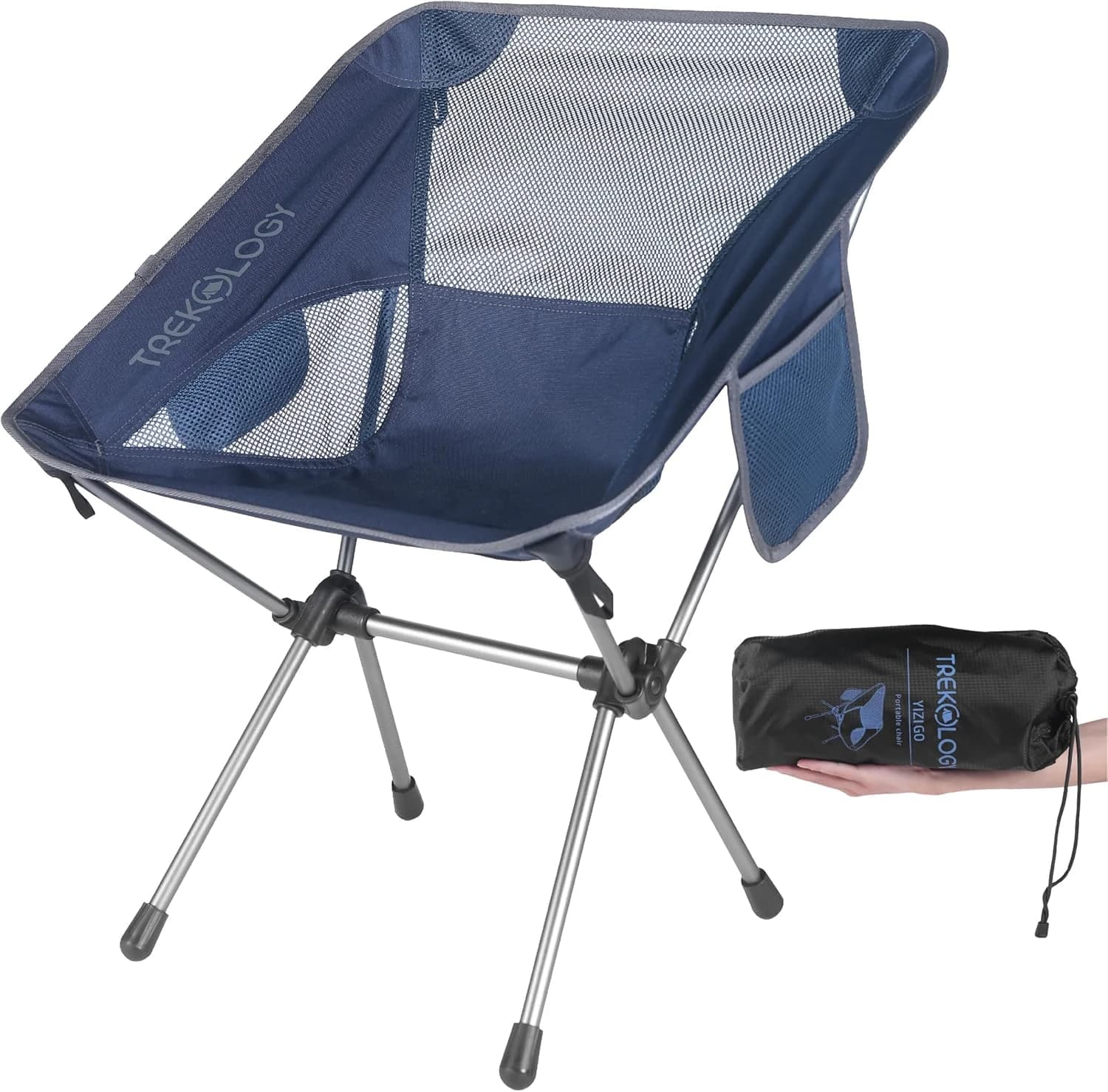 TREKOLOGY YIZI GO Silla de Camping Portátil - Silla Ligera, Compacta, Portátil y Plegable - con Altura Ajustable y Soporte Ergonómico para la Espalda - Silla Viajes - (Azul)