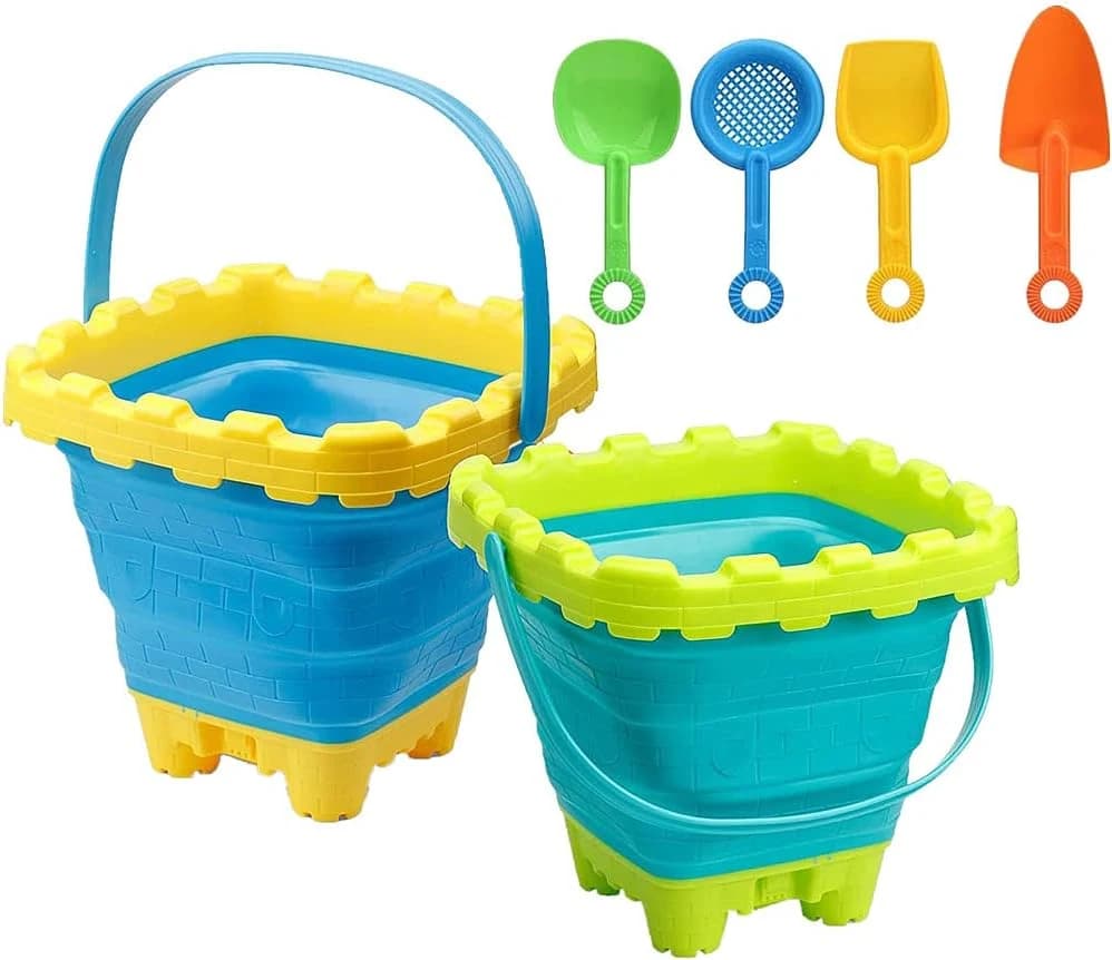 TRIXES 2 Cubos Plegables con Palas – Imprescindibles para Juguetes de Playa