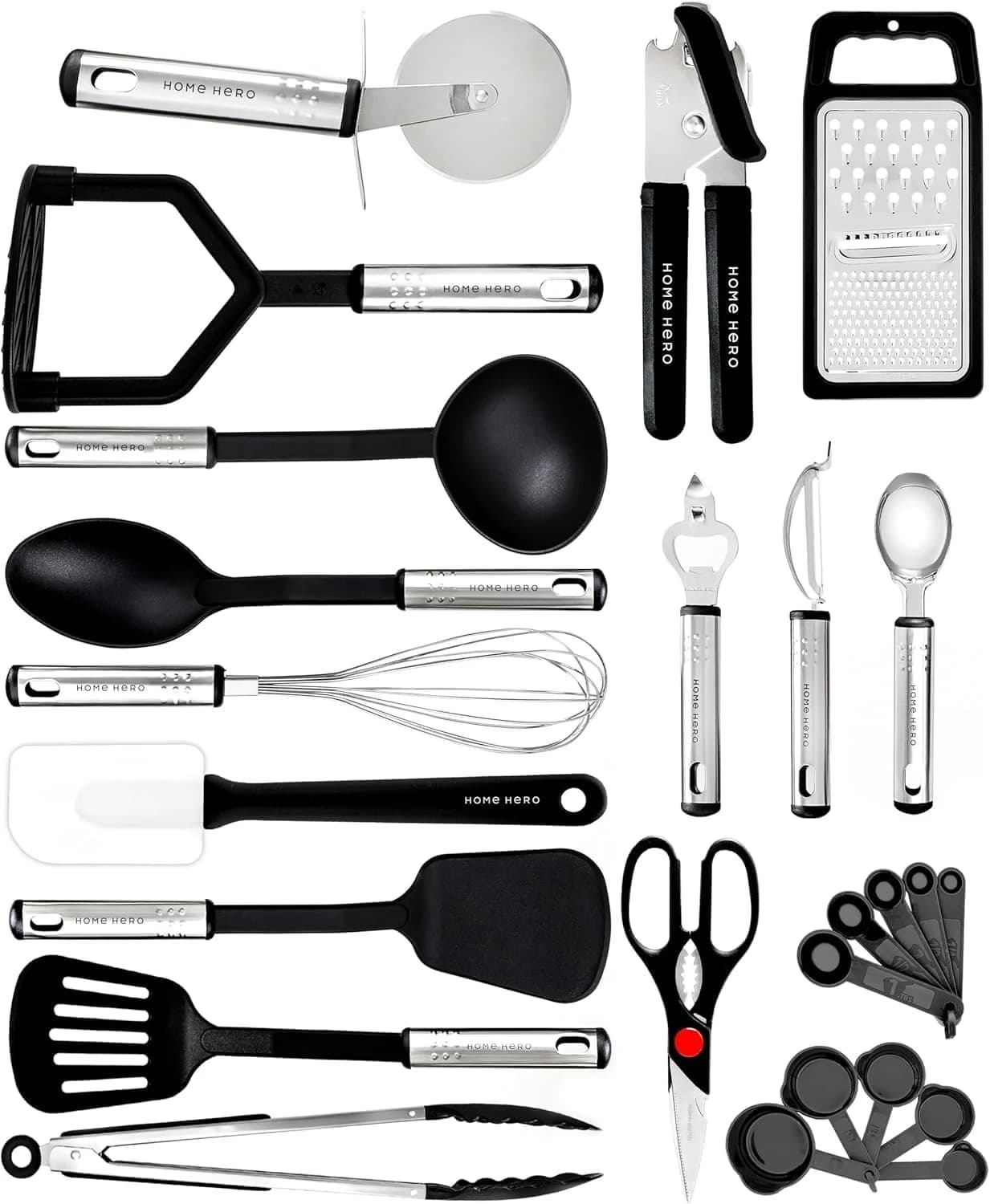 Utensilios de Cocina Resistentes al Calor y Antiadherentes - Espátula Cuchara Cucharón Pinzas Tijeras Set (25 Piezas Nylon Set)