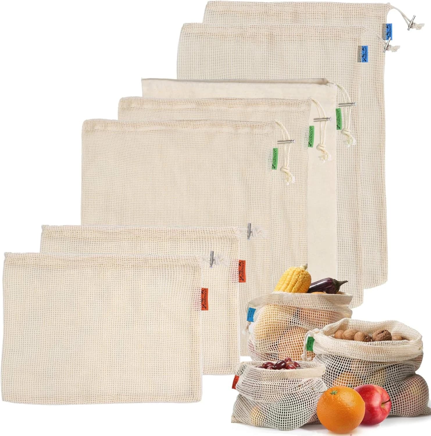 Viedouce Bolsas Reutilizables Fruta Verdura,Bsas Compra Reutilizables Algodon,Bolsas Malla Fruta Productos,Lavable