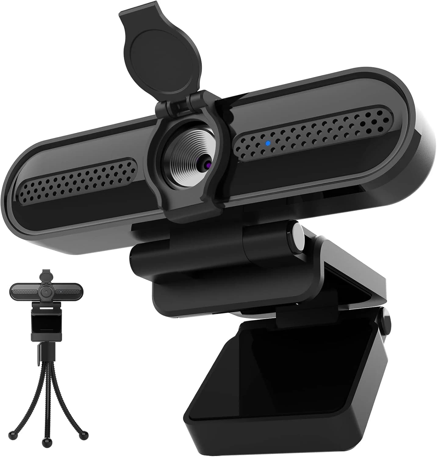 W4DS Webcam 2k con Micrófonos, Cámara Web Full HD con 78°Gran Angular, Coque Fijo, Tapa de Privacidad y Trípode, para Conferencia, Videollamada, Transmisión en Vivo y Aprendizaje