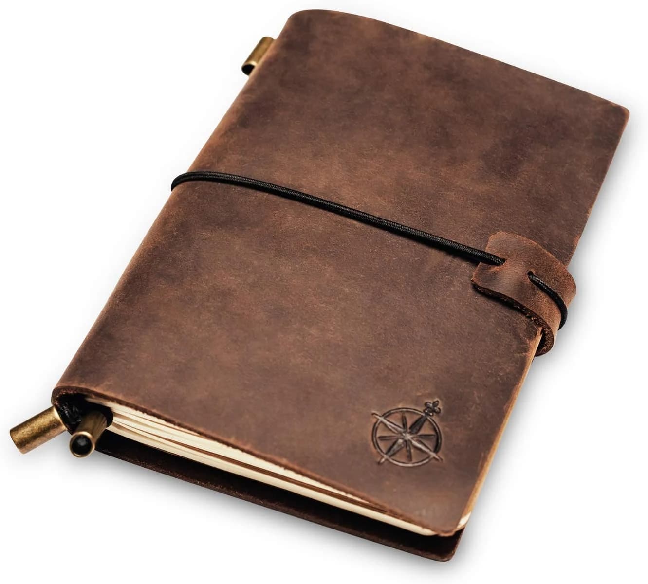WANDERINGS Cuaderno de Bolsillo en Cuero. Diario de Viajes Recargable, Perfecto para Escribir, Regalos, Viajeros, Profesionales, Diarios. Estilo Clásico Antiguo | Diario de viaje | 12.5 x 9 cm