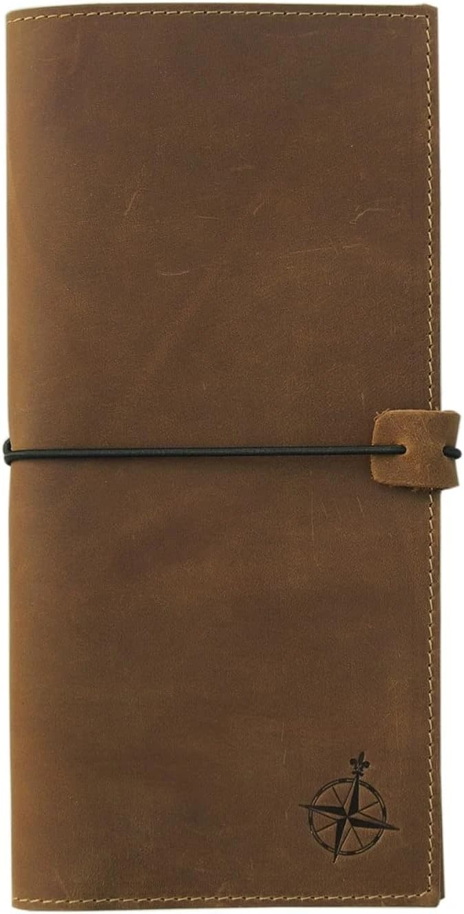 WANDERINGS Estuche Grande para Pasaporte de Piel y Cartera de Viaje – 11 x 23 cm – Organizador de Viaje Largo con Bloqueo RFID de Piel auténtica para Hombres y Mujeres, Porta Pasaporte Familiar