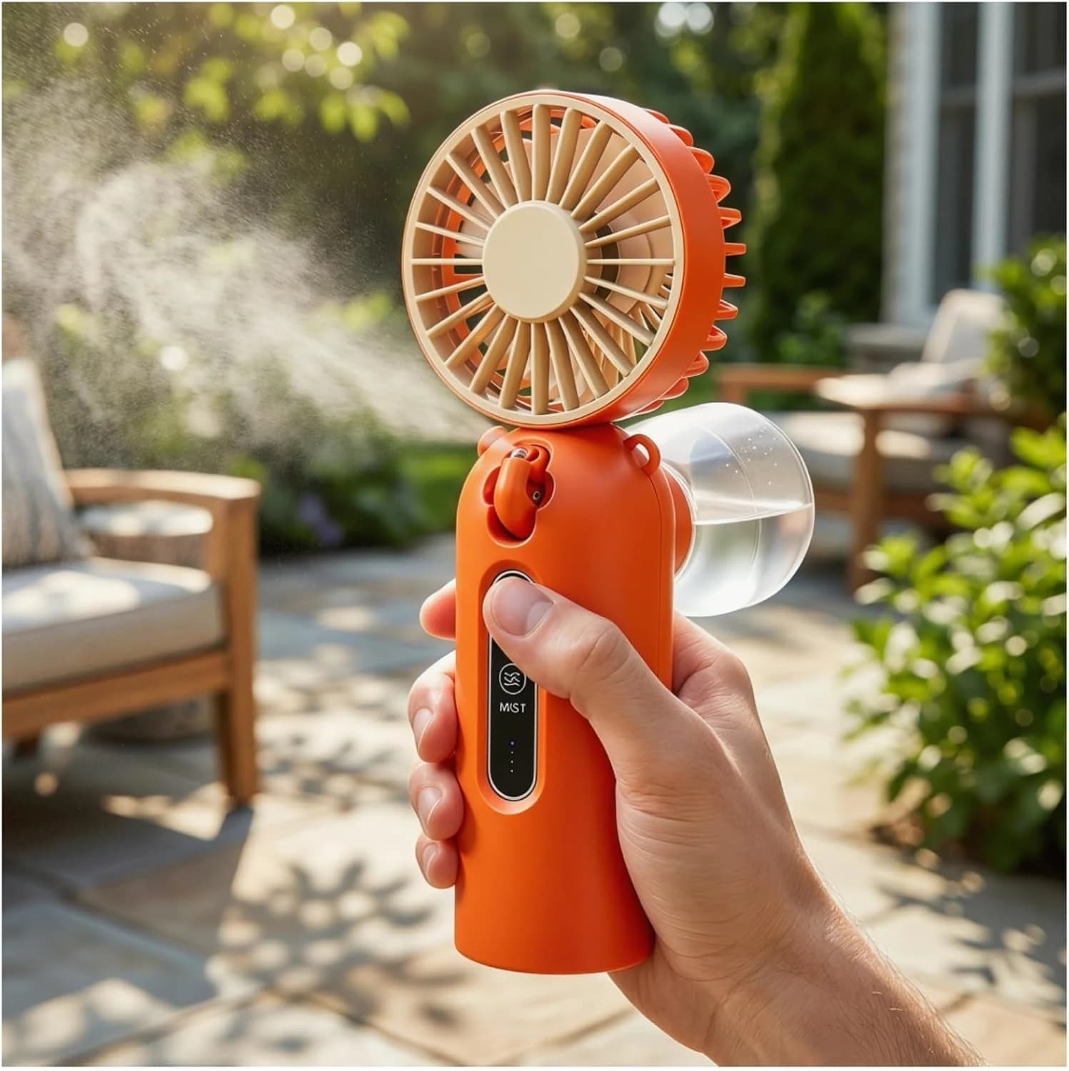 Weljoy Ventilador de nebulización portátil, ventilador de pulverización de mano 2 en 1 con batería de 4000 mAh, tanque de agua de 115 ml, 4 niveles de velocidad, recargable tipo C, campamento al aire