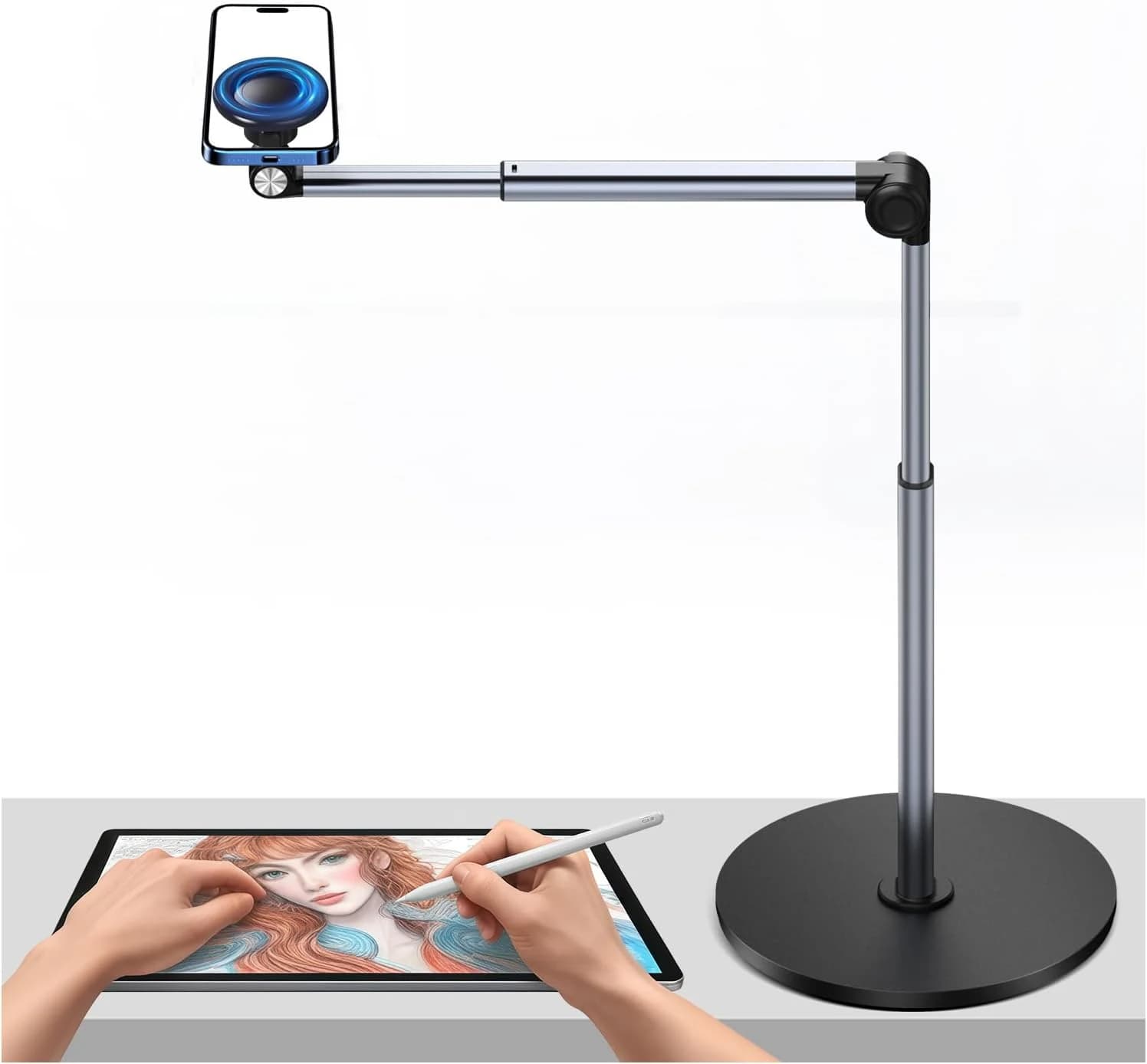 yAyusi Magnético Soporte Movil Grabar Video, Ajustable y Plegable Tripode Cenital para Movil Mesa, 30 CM de Largo, Adecuado para Transmisión en Vivo, Pintura y Grabación de Videos de Arte de Uñas