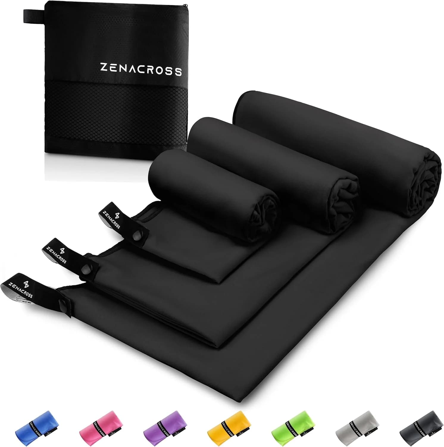 ZENACROSS Set de 3 Toallas de Microfibra — Con Bolsa de Transporte