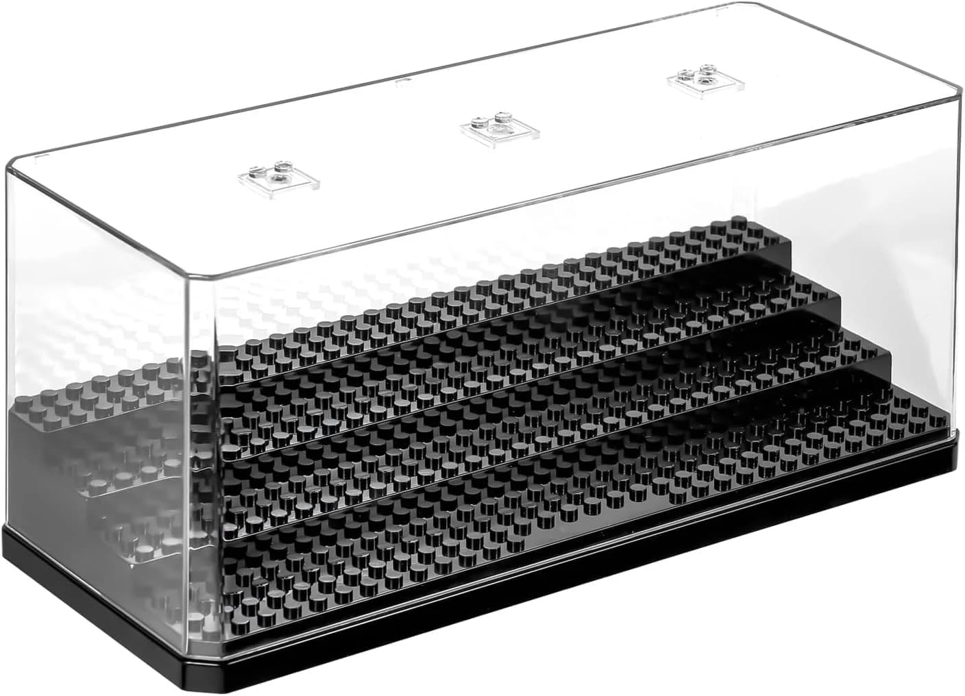 Zorplex Vitrina Acrílica para Minifiguras, Caja de Exhibición Apilable de 4 Niveles con Estantes Extraíbles, Anti-Polvo, Transparente, Ideal para Juguetes y Coleccionables, Sin Ensamblaje (Negro)